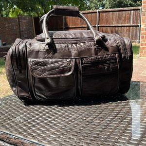 Walnut Brown Leather patchwork style Zipper duffle weekender Bag